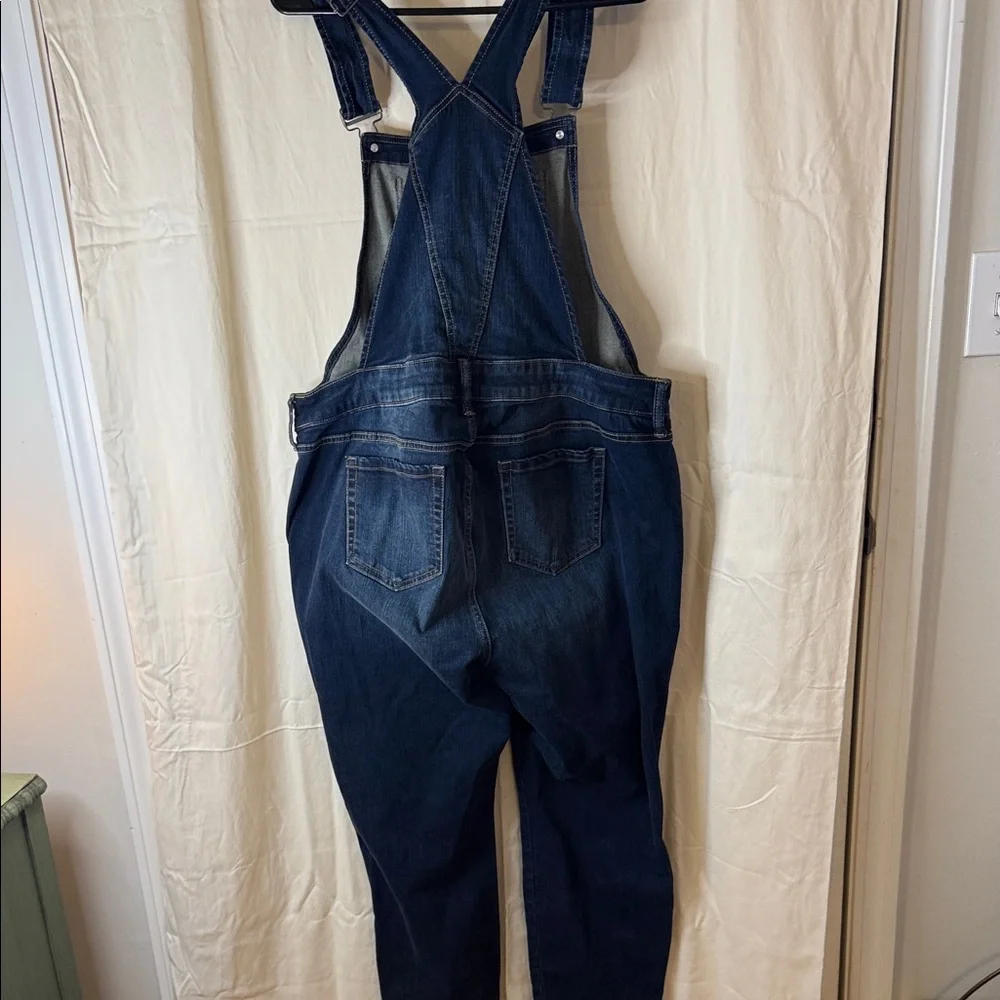 torrid Dark Blue Denim Overalls with Yellow Stitching - Picture 3 of 4